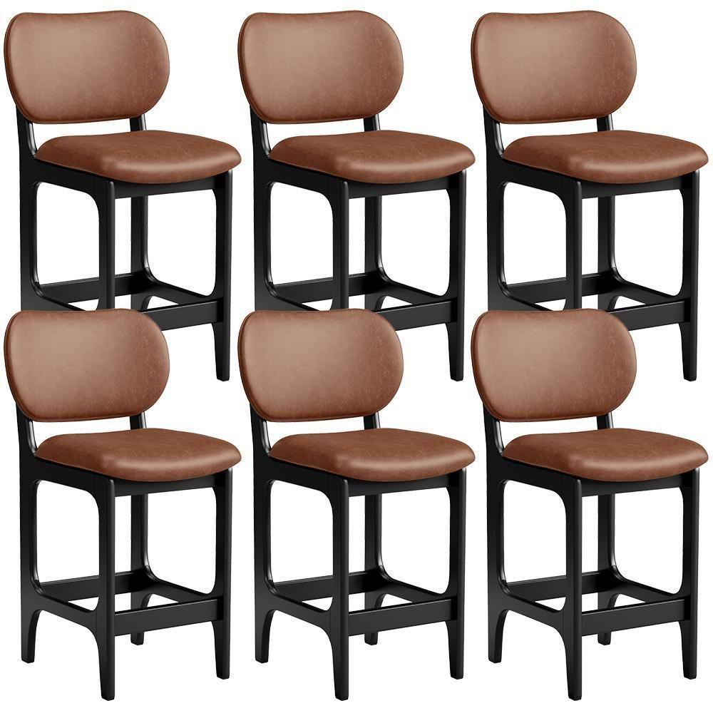 Kit 06 Banquetas Baixa Bar Cozinha E Sala De Jantar Fixa Betta L02 Preto Couríssimo Marrom - 1