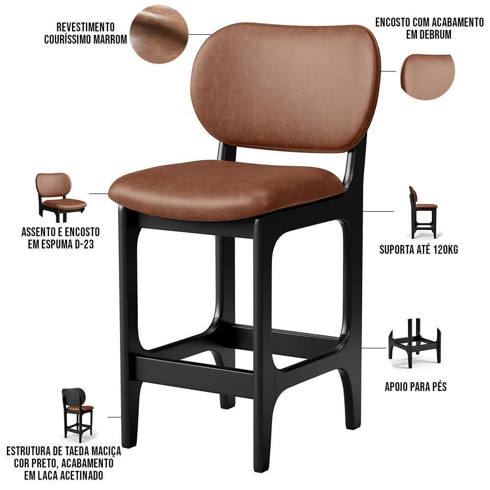 Kit 06 Banquetas Baixa Bar Cozinha E Sala De Jantar Fixa Betta L02 Preto Couríssimo Marrom - 7