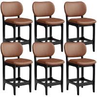 Kit 06 Banquetas Baixa Bar Cozinha E Sala De Jantar Fixa Betta L02 Preto Couríssimo Marrom - 1