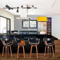 Kit 5 Banquetas Giratória Alta Com Encosto Base Madeira Ravi R02 Pu Preto - Mpozenato - 6