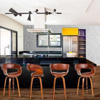 Kit 6 Banquetas Giratória Alta Com Encosto Base Madeira Ravi R02 Pu Marrom - Mpozenato - 2