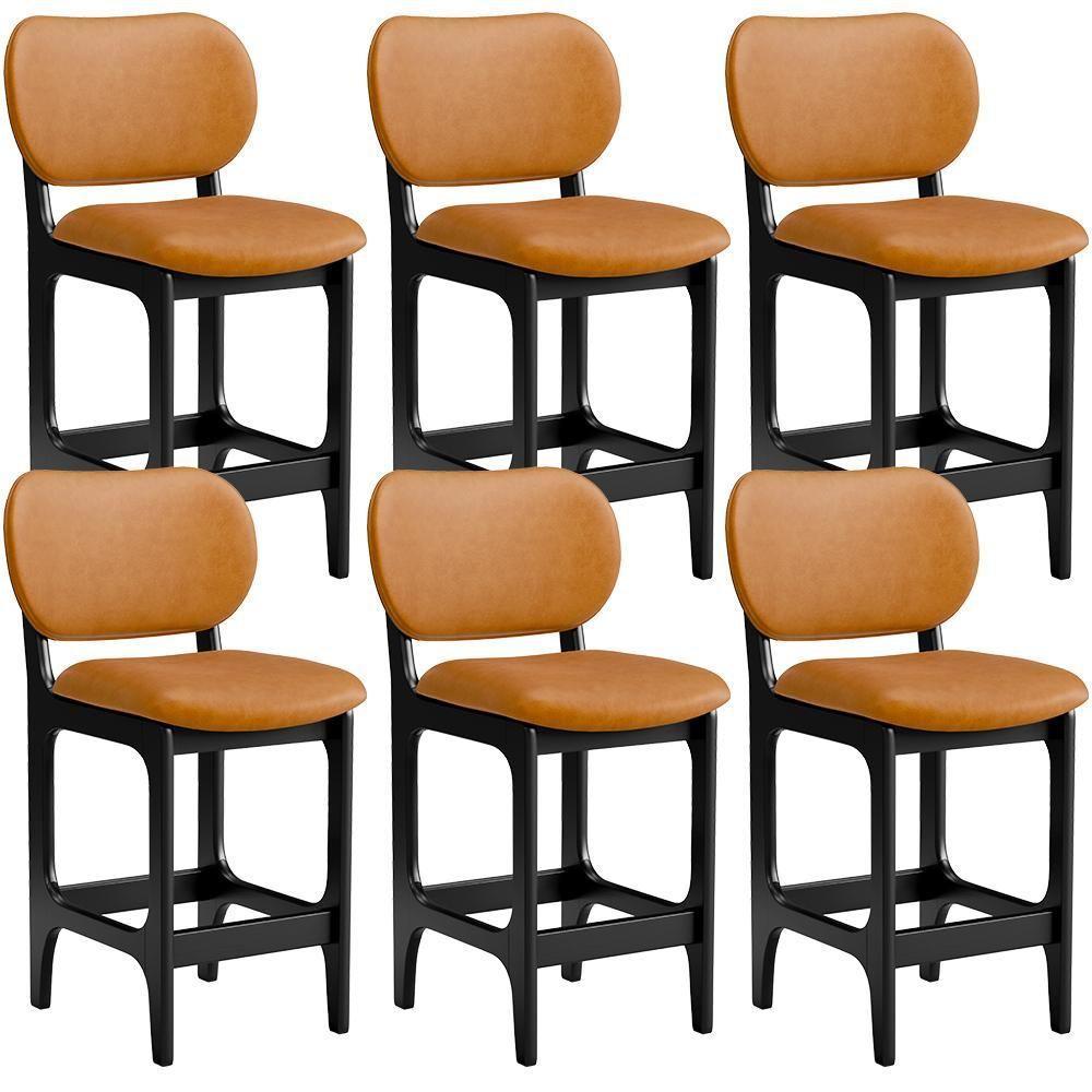 Kit 06 Banquetas Baixa Bar Cozinha E Sala De Jantar Fixa Betta L02 Preto Couríssimo Whisky - 1