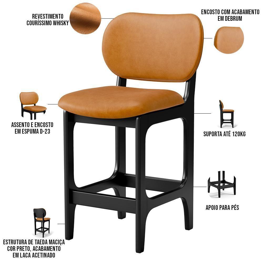 Kit 06 Banquetas Baixa Bar Cozinha E Sala De Jantar Fixa Betta L02 Preto Couríssimo Whisky - 2
