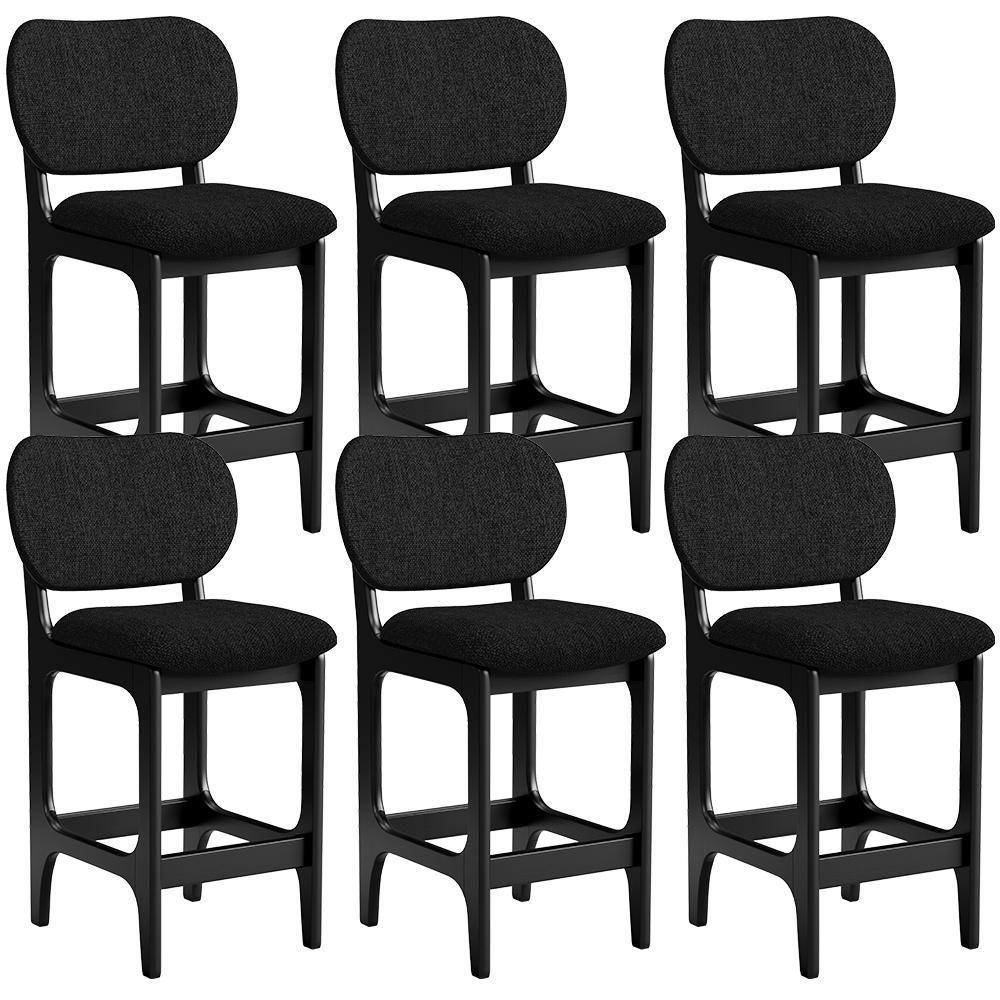 Kit 06 Banquetas Baixa Bar Cozinha E Sala De Jantar Fixa Betta L02 Preto Linho Chumbo - Lyam Decor - 1