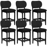Kit 06 Banquetas Baixa Bar Cozinha E Sala De Jantar Fixa Betta L02 Preto Linho Chumbo - Lyam Decor - 1