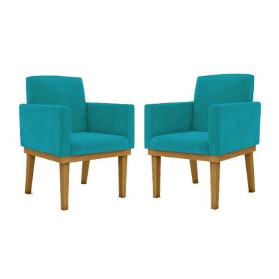 Kit 02 Cadeiras C/Base Mesa/Estudos Poltrona Azul/Turquesa