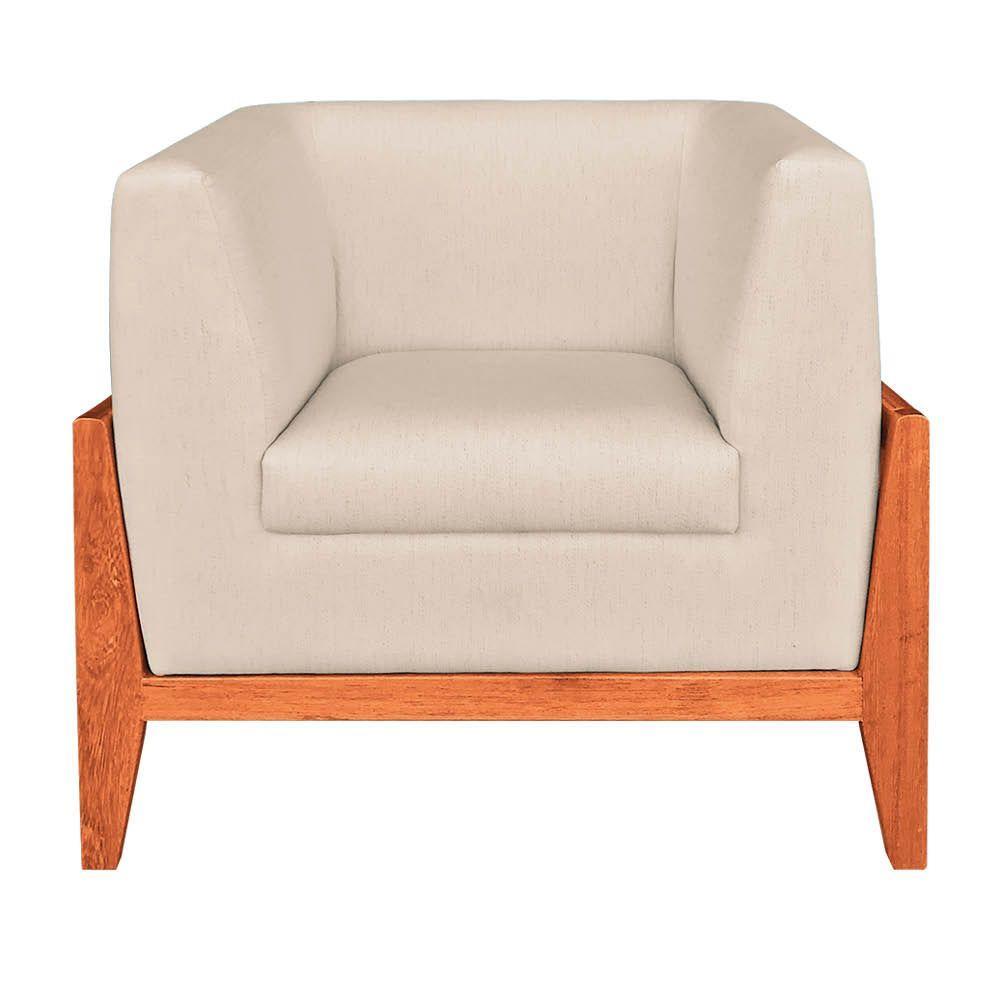 Poltrona Lucy Linho Base Madeira Castanho D´rossi Fino Bege - 1