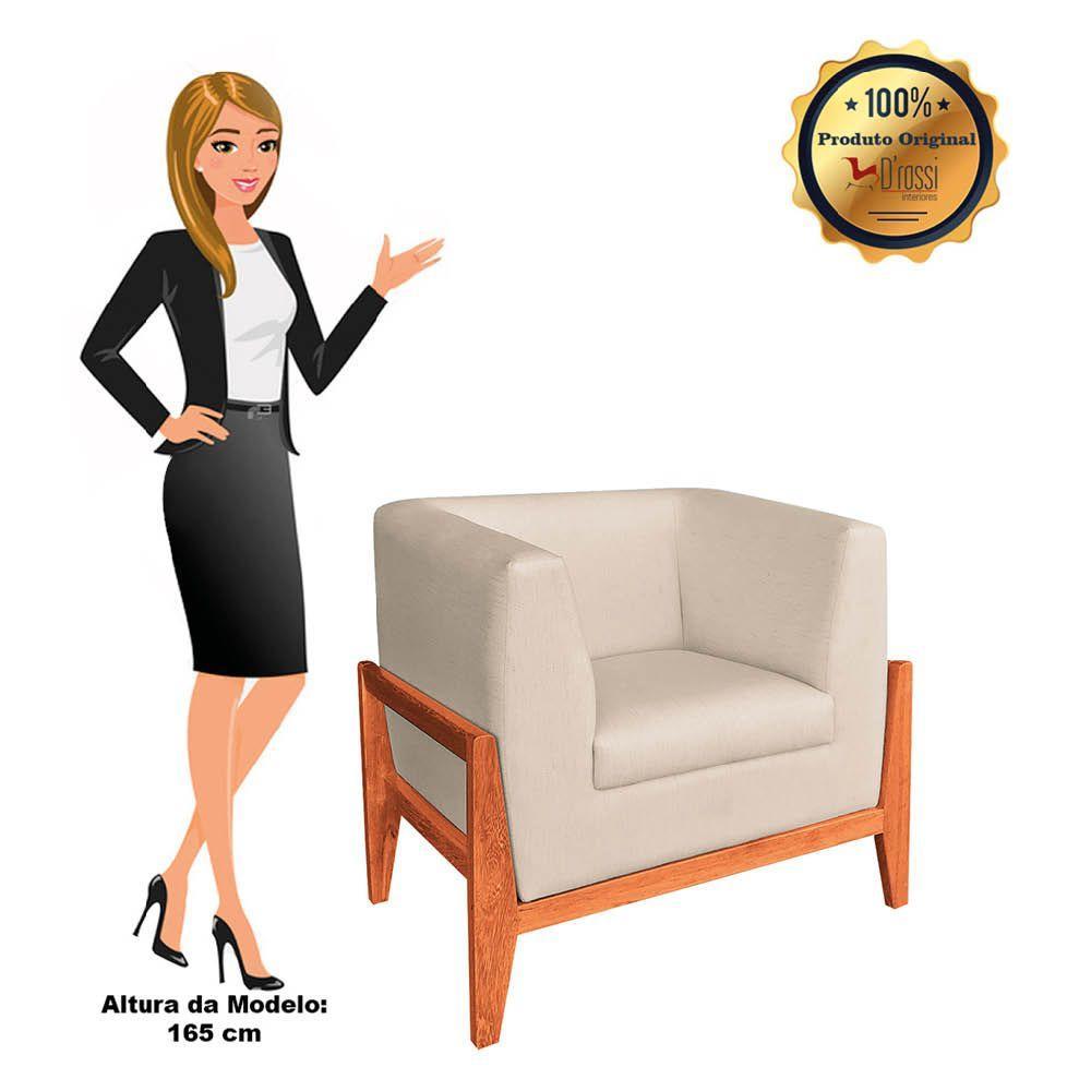 Poltrona Lucy Linho Base Madeira Castanho D´rossi Fino Bege - 2