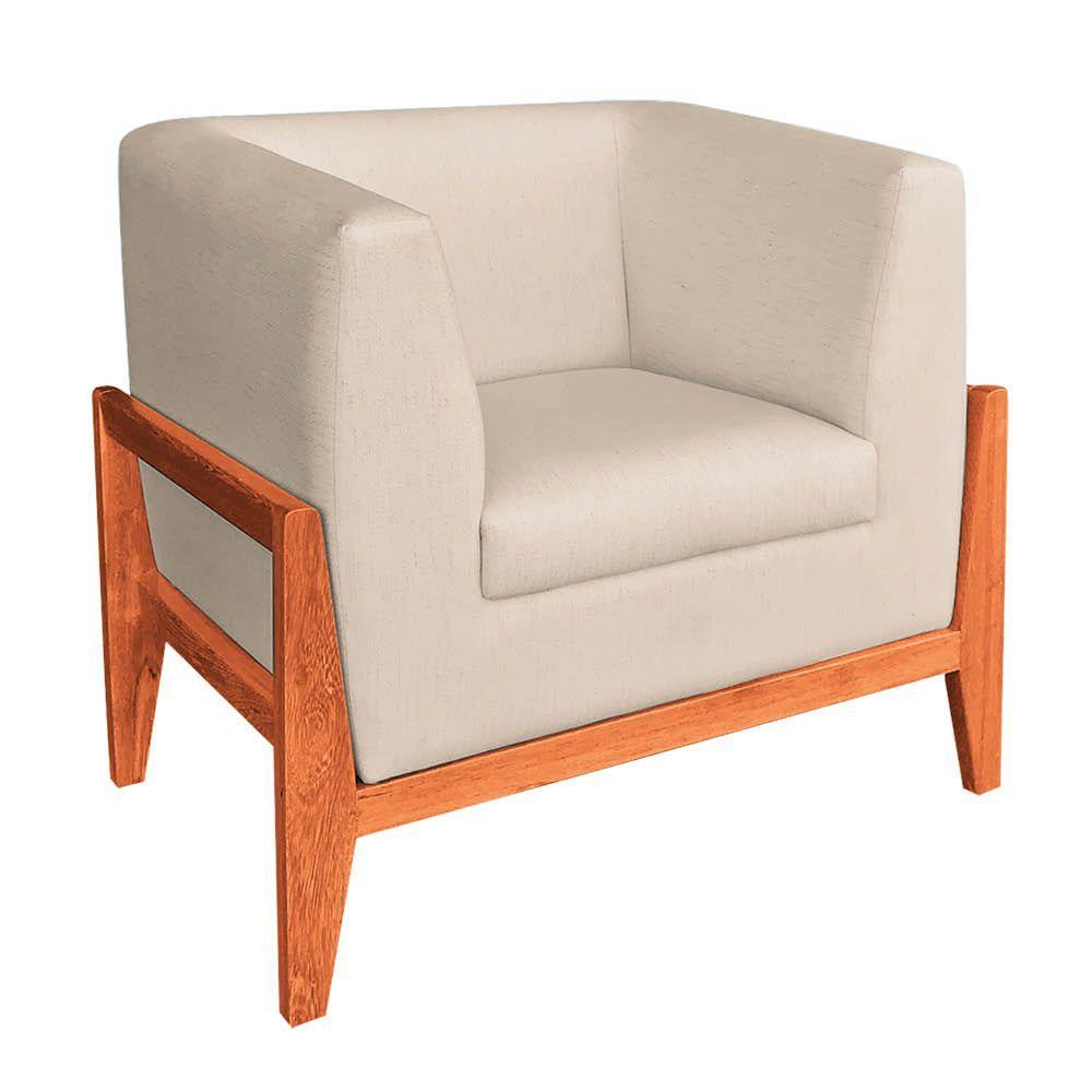 Poltrona Lucy Linho Base Madeira Castanho D´rossi Fino Bege - 3
