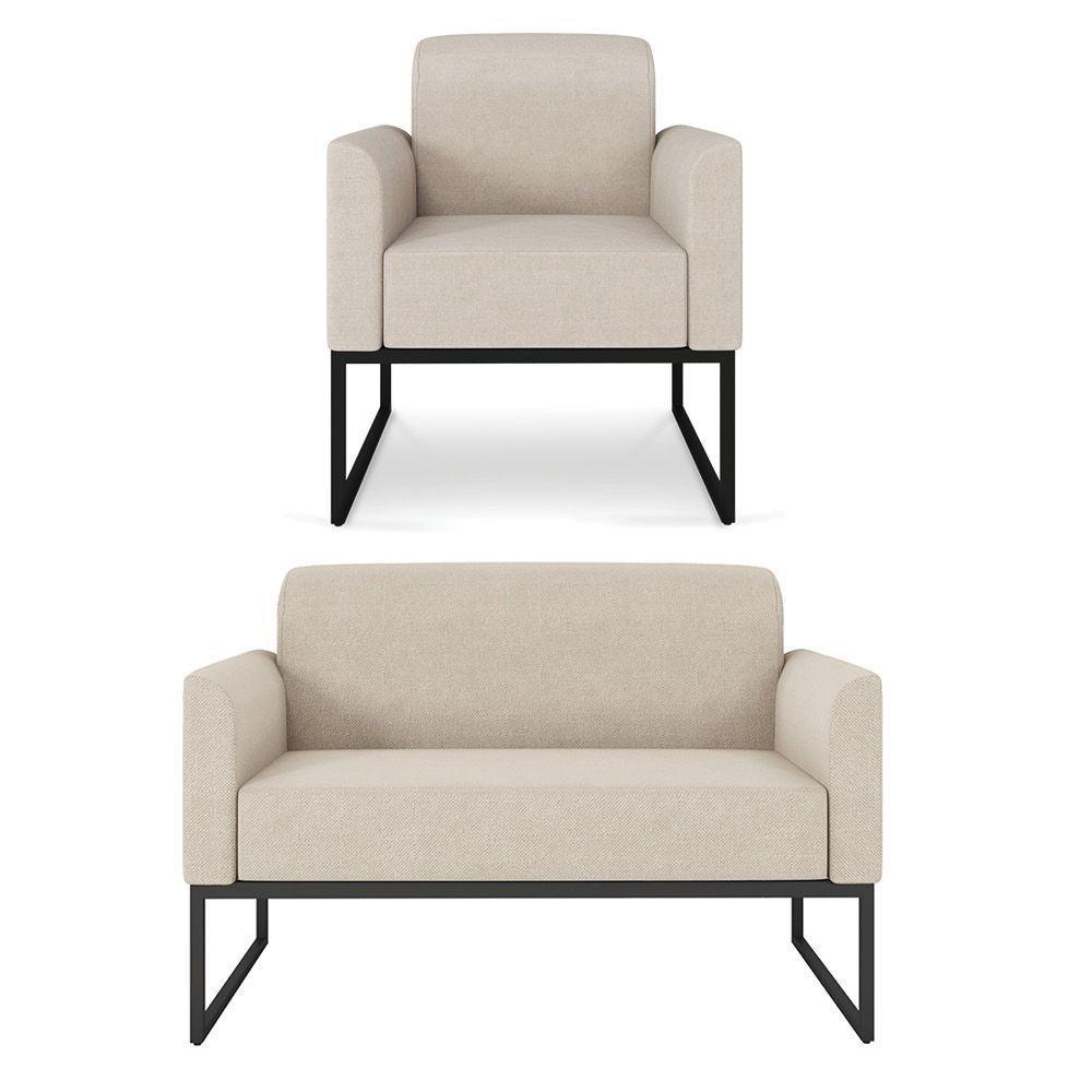 Kit 01 Namoradeira 02 Lugares E 01 Poltrona Marisa Linho Preto Cor A27 Areia - 1