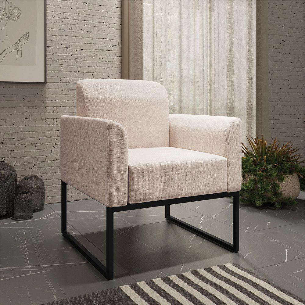 Kit 01 Namoradeira 02 Lugares E 01 Poltrona Marisa Linho Preto Cor A27 Areia - 6