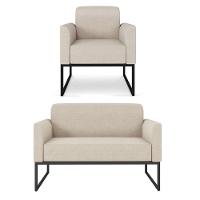 Kit 01 Namoradeira 02 Lugares E 01 Poltrona Marisa Linho Preto Cor A27 Areia - 1