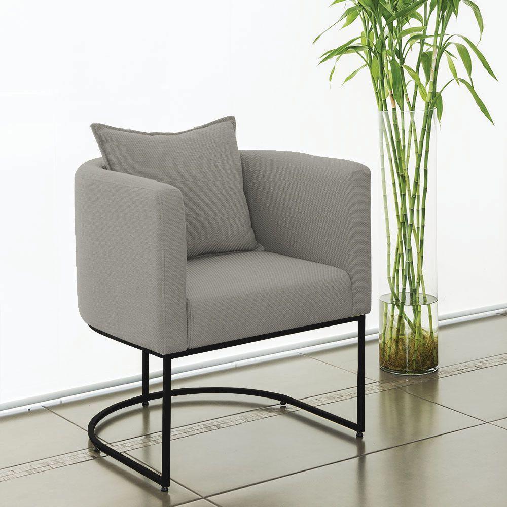 Kit 02 Poltronas Paola Linho Base Metálica Preto Cor Grafite - 7