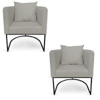 Kit 02 Poltronas Paola Linho Base Metálica Preto Cor Grafite - 1