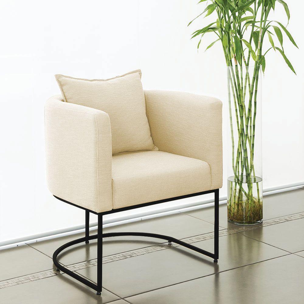 Kit 02 Poltronas Paola Linho Grosso Bege A19 Base Metálica Preto - 7