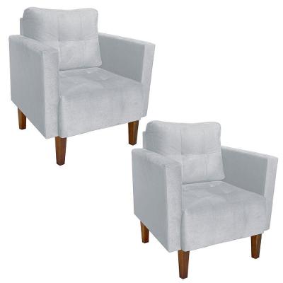 Kit 02 Poltronas Lívia Suede Cinza Pés Chanfrado Drossi