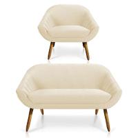 Kit 01 Namoradeira e 01 Poltrona Veludo Bege Castanho - 1