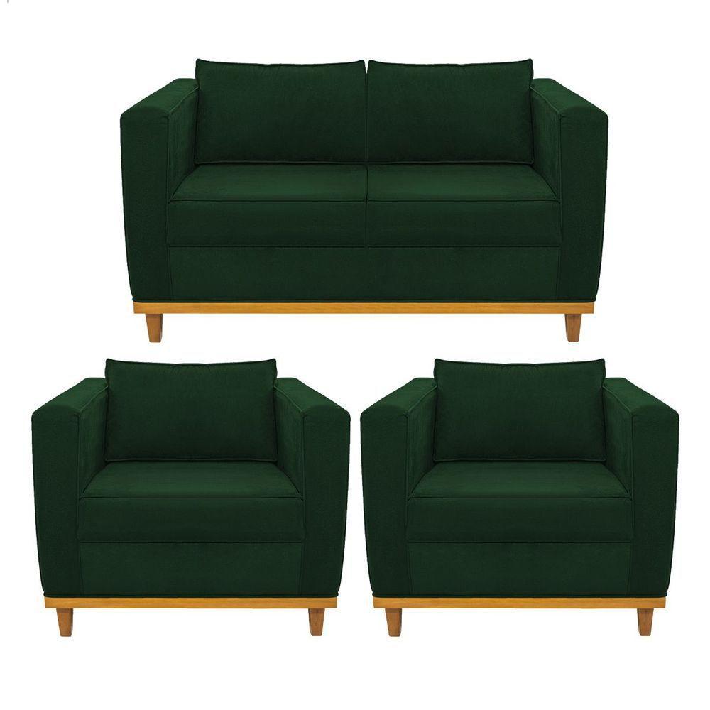 Kit Sofá 2 Lugares E 2 Poltronas Europa Suede Doce Sonho Móveis Cor Verde - 1