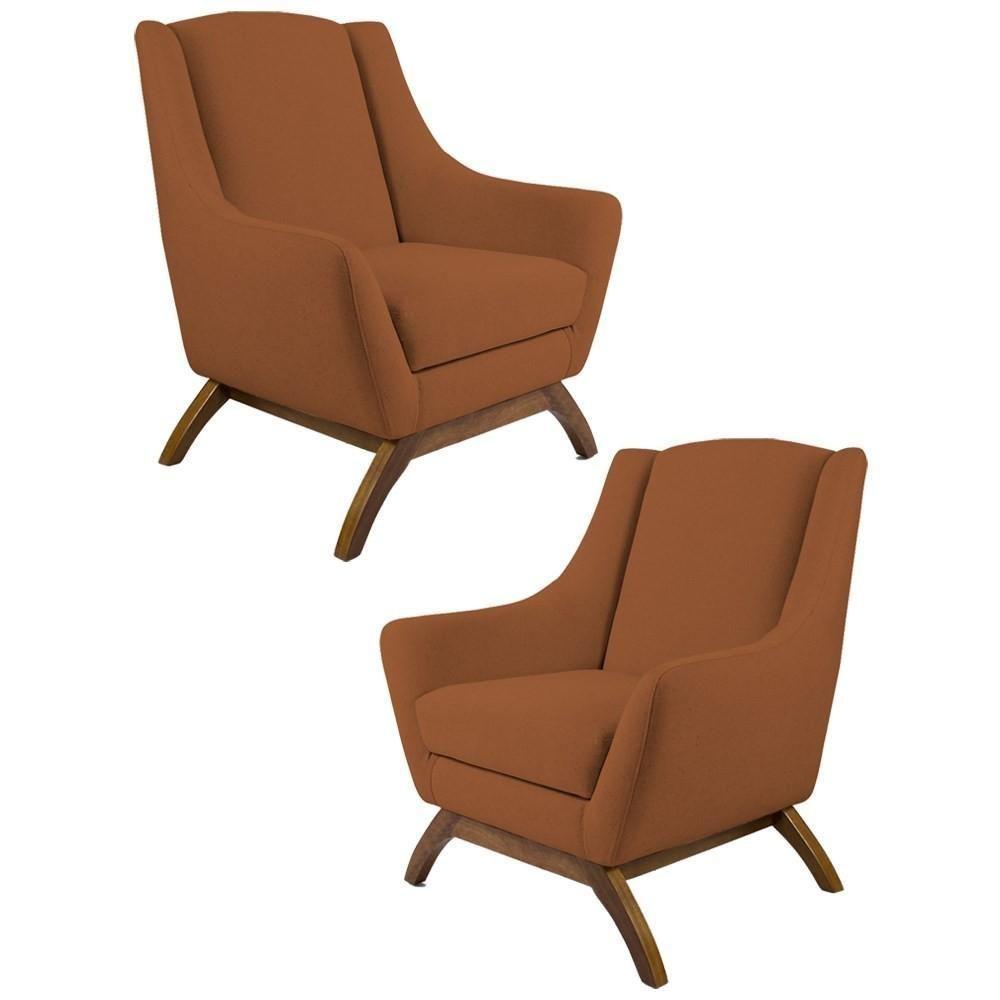 Kit 2 Poltronas Base Manu Madeira Juliet B-262 Veludo Telha- Domi - 1