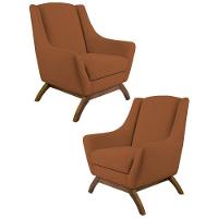 Kit 2 Poltronas Base Manu Madeira Juliet B-262 Veludo Telha- Domi - 1