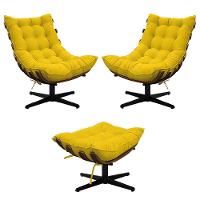 Kit 02 Poltronas E Puff Costela Base Giratória Corano - 1