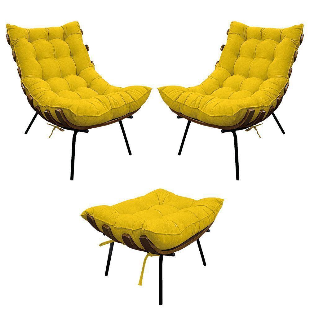 Kit 02 Poltronas E Puff Costela Base Fixa Corano - 1