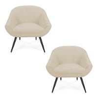 Kit 02 Poltronas Giovana Linho Pés Palito De Ferro A19 Grosso Bege - 1