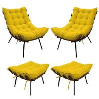 Kit 02 Poltronas E 02 Puffs Costela Base Fixa Corano - 1