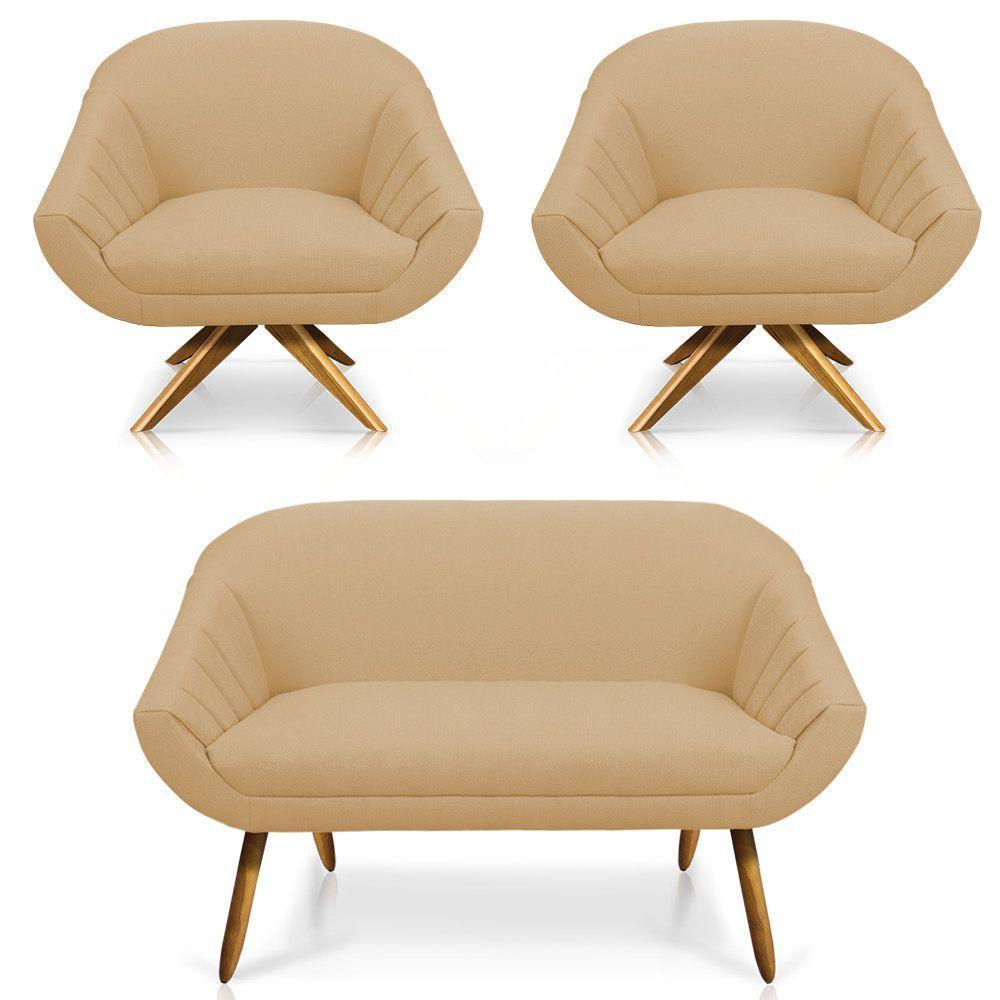 Kit 01 Namoradeira 02 Lugares E 02 Poltronas Giratória Giovana Linho Areia A27 - 1