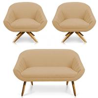 Kit 01 Namoradeira 02 Lugares E 02 Poltronas Giratória Giovana Linho Areia A27 - 1