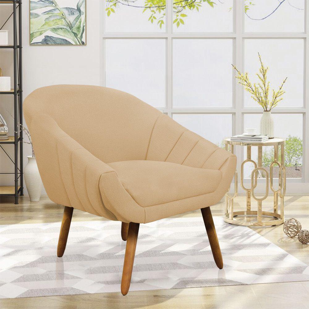 Kit 01 Namoradeira 02 Lugares E 02 Poltronas Giovana Linho Pés Palito Castanho A27 Areia - 3