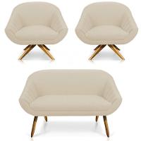 Kit 01 Namoradeira 02 Lugares E 02 Poltronas Giratória Giovana Linho Grosso Bege A19 - 1