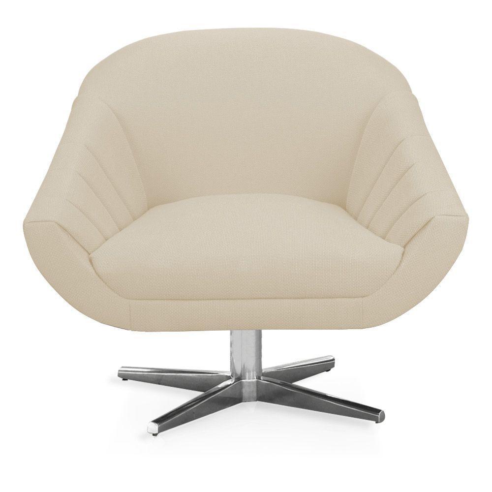 Kit 02 Poltronas Giratória Giovana Linho Grosso Bege A19 Base Cromada - 6