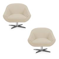 Kit 02 Poltronas Giratória Giovana Linho Grosso Bege A19 Base Cromada - 1