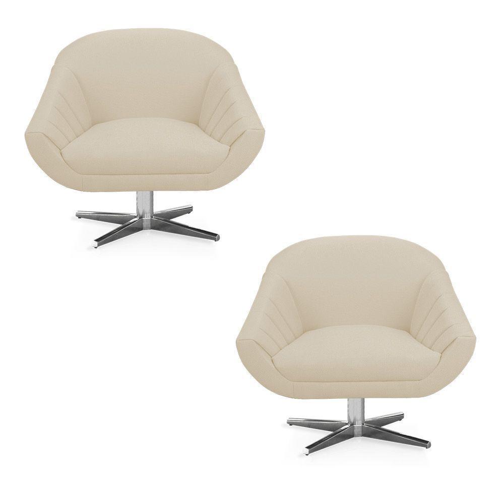 Kit 02 Poltronas Giratória Giovana Linho Base Cromada A19 Grosso Bege - 1