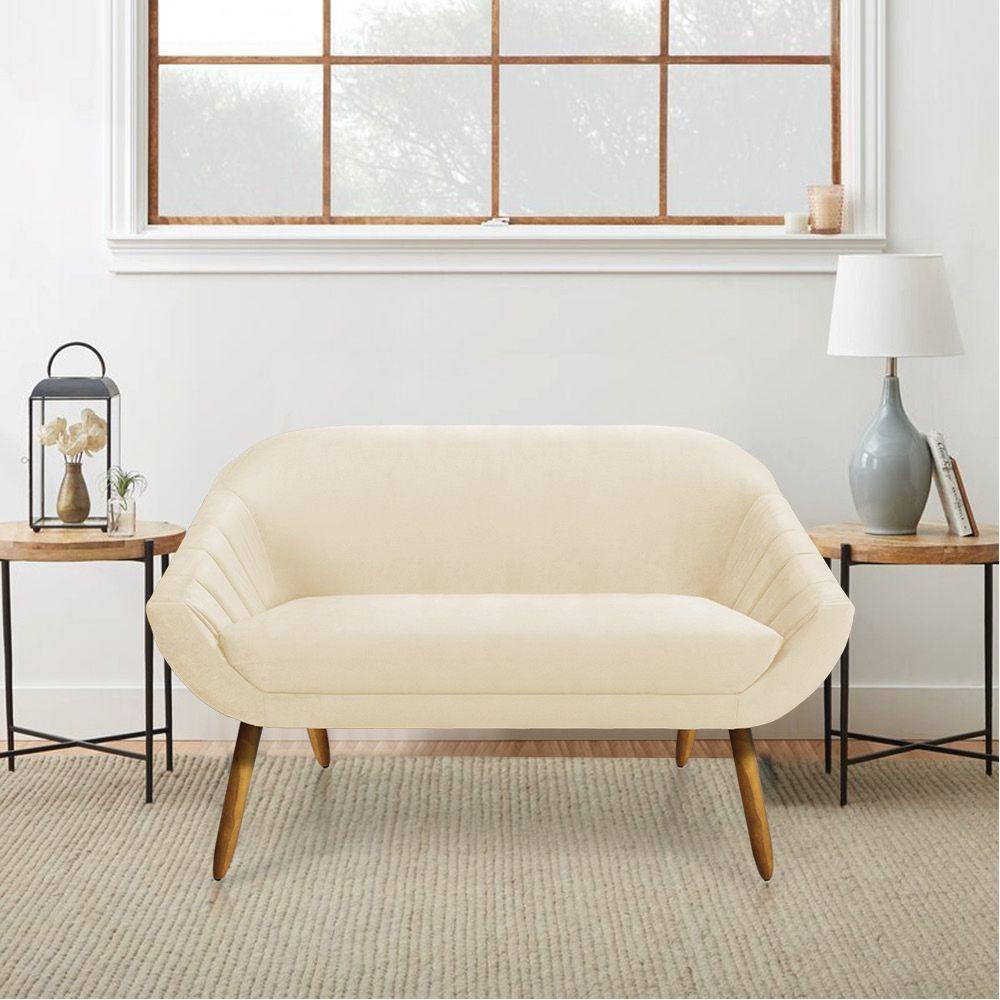 Kit 01 Namoradeira 02 Lugares E 01 Poltrona Giratória Giovana Veludo Base Madeira Bege - 8