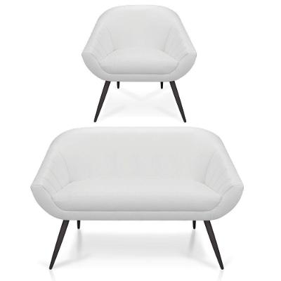 Kit 01 Namoradeira 02 Lugares E 01 Poltrona Giovana Corino Pés Palito De Ferro Branco
