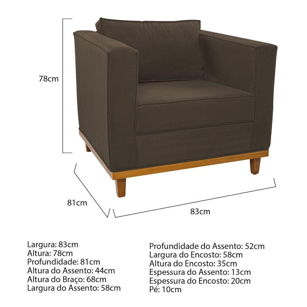 Kit Sofá 2 Lugares E 2 Poltronas Europa Suede Doce Sonho Móveis Cor Marrom - 3