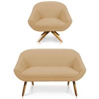 Kit 01 Namoradeira 02 Lugares E 01 Poltrona Giratória Giovana Linho A27 Areia - 1