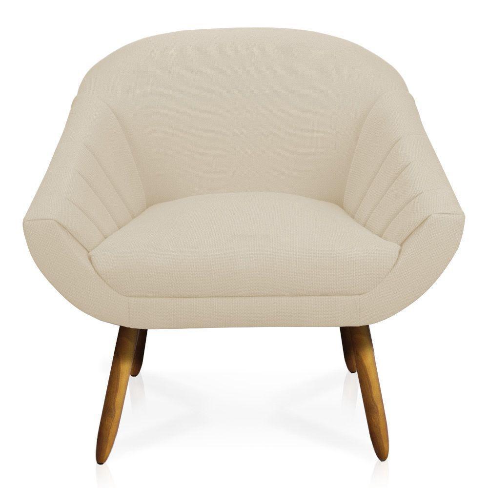 Kit 02 Poltronas Giovana Linho Pés Palito Castanho A19 Grosso Bege - 6