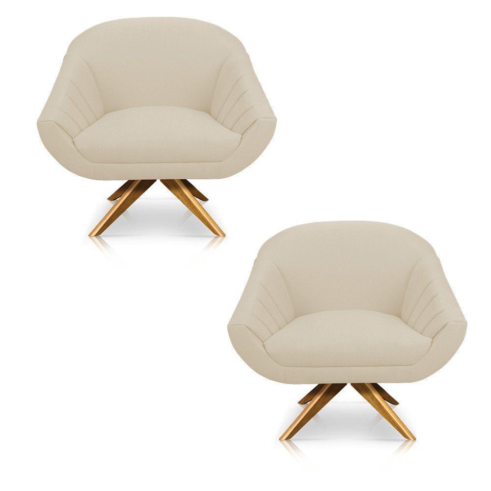 Kit 02 Poltronas Giratória Giovana Linho Grosso Bege A19 - 1