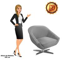 Kit 02 Poltronas Giratória Giovana Veludo Base Cromada Cinza - 5