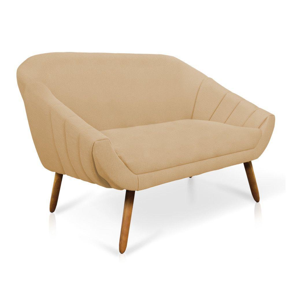 Kit 01 Namoradeira 02 Lugares E 02 Poltronas Giovana Linho Areia A27 Pés Palito Castanho - 6