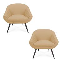 Kit 02 Poltronas Giovana Linho Pés Palito De Ferro A27 Areia - 1