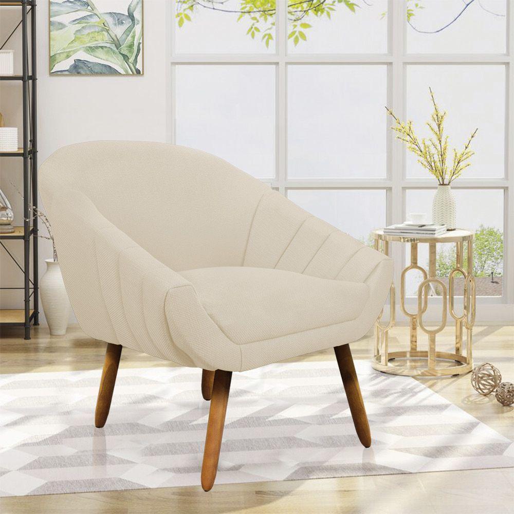 Kit 01 Namoradeira 02 Lugares E 02 Poltronas Giovana Linho Grosso Bege A19 Pés Palito Castanho - 7