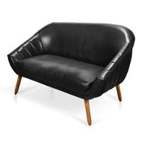 Kit 01 Namoradeira 02 Lugares E 02 Poltronas Giovana Corano Preto Pés Palito Castanho