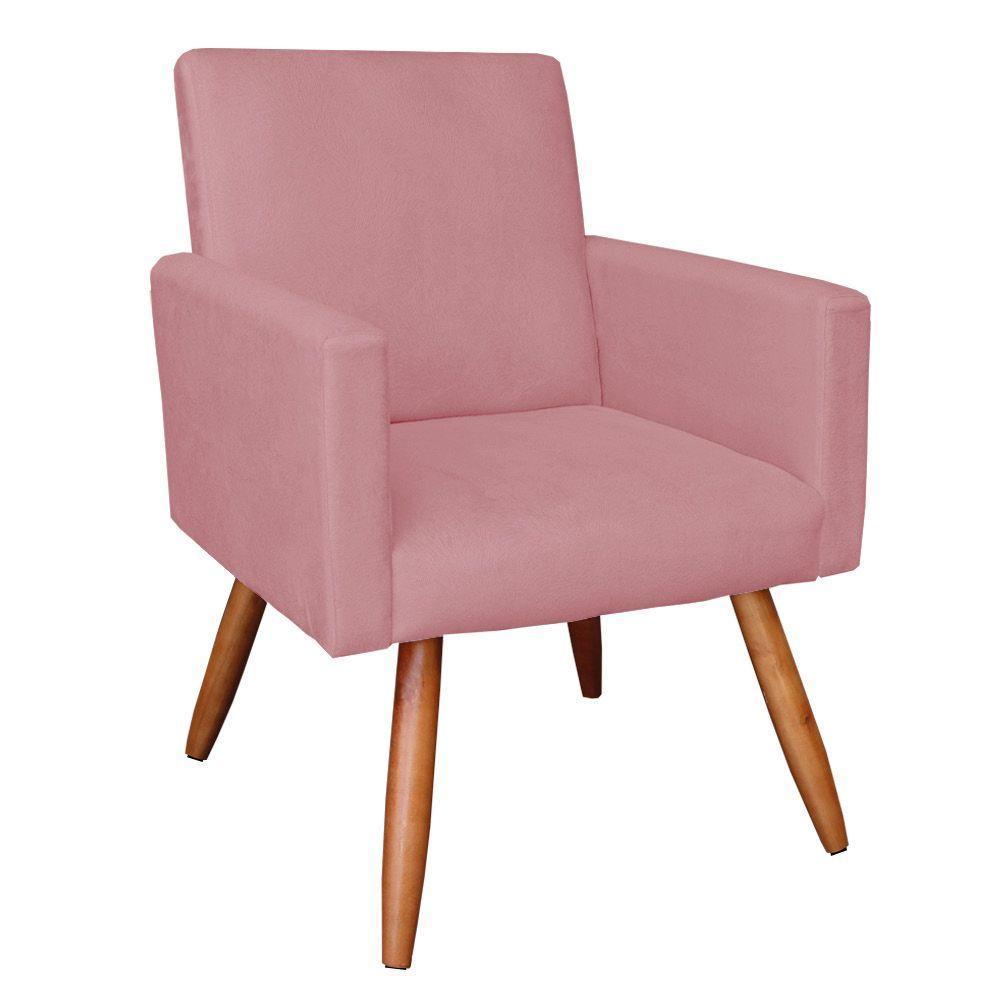 Poltrona Nina Suede Pés Palito Castanho - Pallazio Cor Rosê - 1