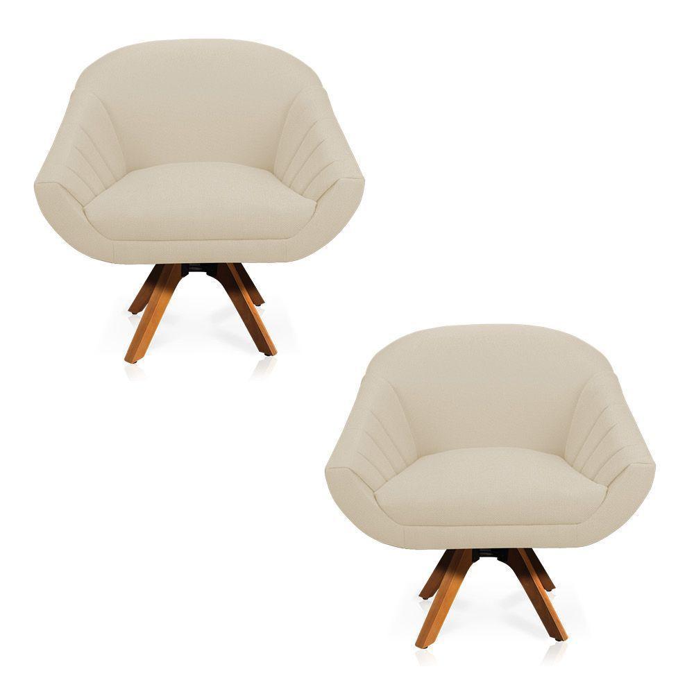 Kit 02 Poltronas Giratória Giovana Linho Grosso Bege A19 Mm30 - 1