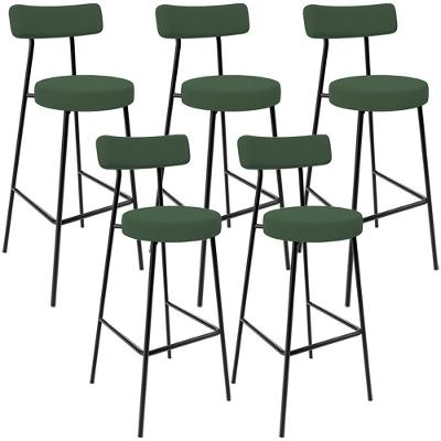 Kit 5 Banquetas Alta Milão F01 Assento Tecido Estrutura Aço com Encosto Verde Musgo