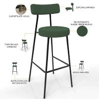 Kit 05 Banquetas Alta Bar Cozinha Sala De Jantar Estrutura Em Aço Milão F01 Suede Verde Musgo - 11